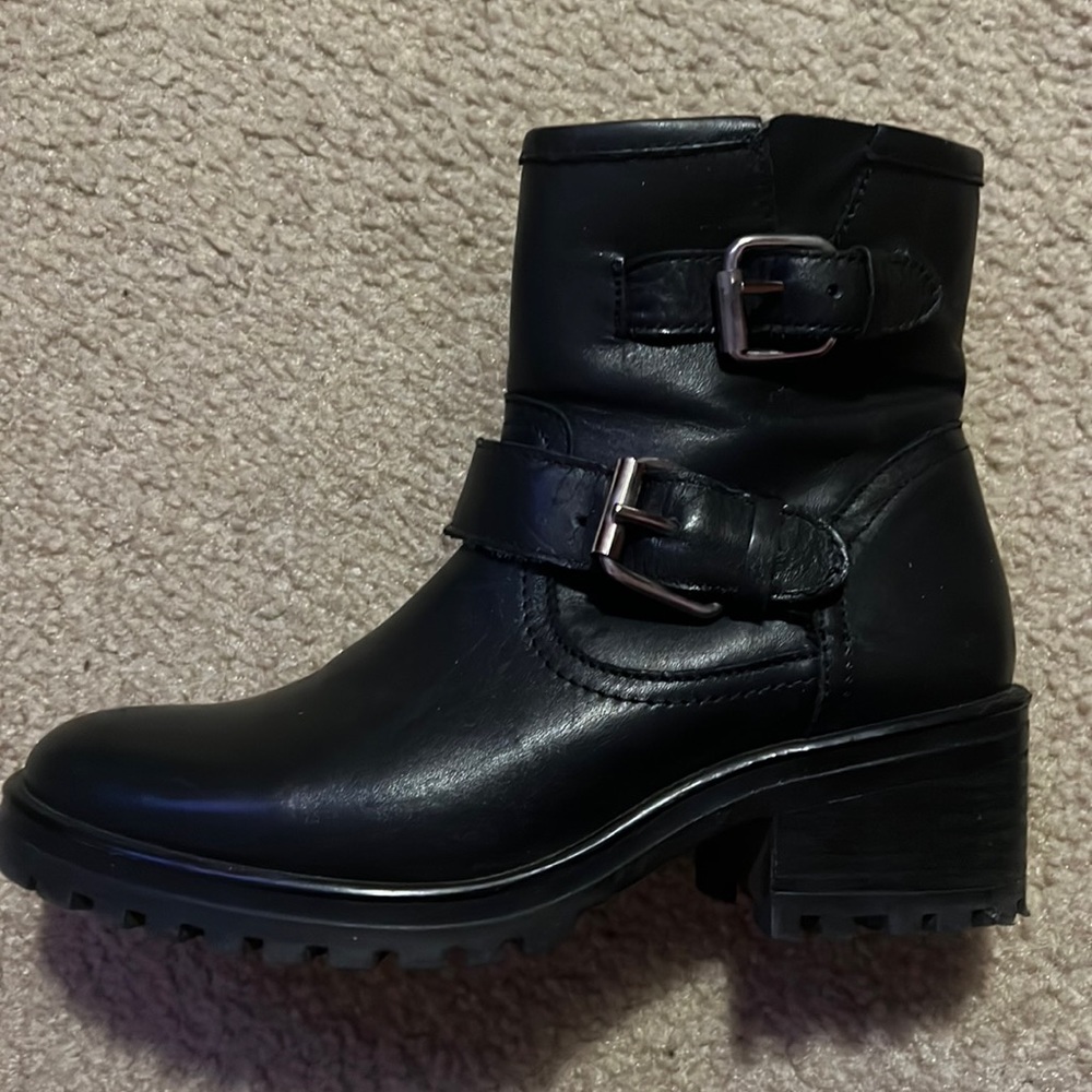 Black leather booties